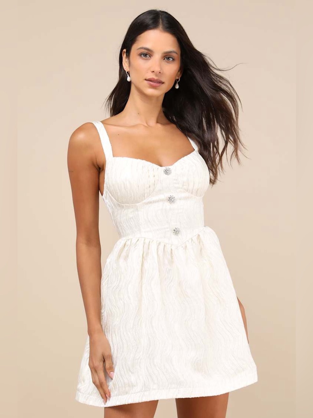 Lulus Dress Ivory White Cream Fit Flare Jewels Bustier Corset XS